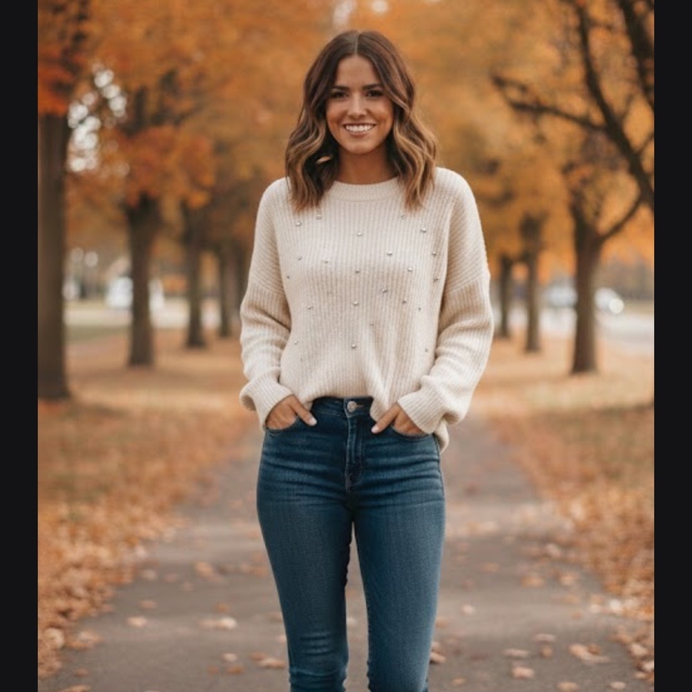 Nine West Cream Sweater with Silver Accents